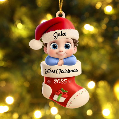 Personalised Baby First Christmas Ornament Name and Year Customisable Stocking Tree Decoration Gift for Newborn and New Parents | Jessemade