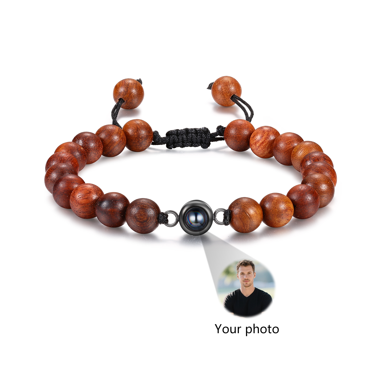Personalised Meditation Rosewood Photo Projection Bracelet