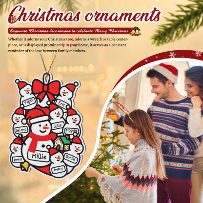 Personalised Wooden Snowman Family Tree Ornament
