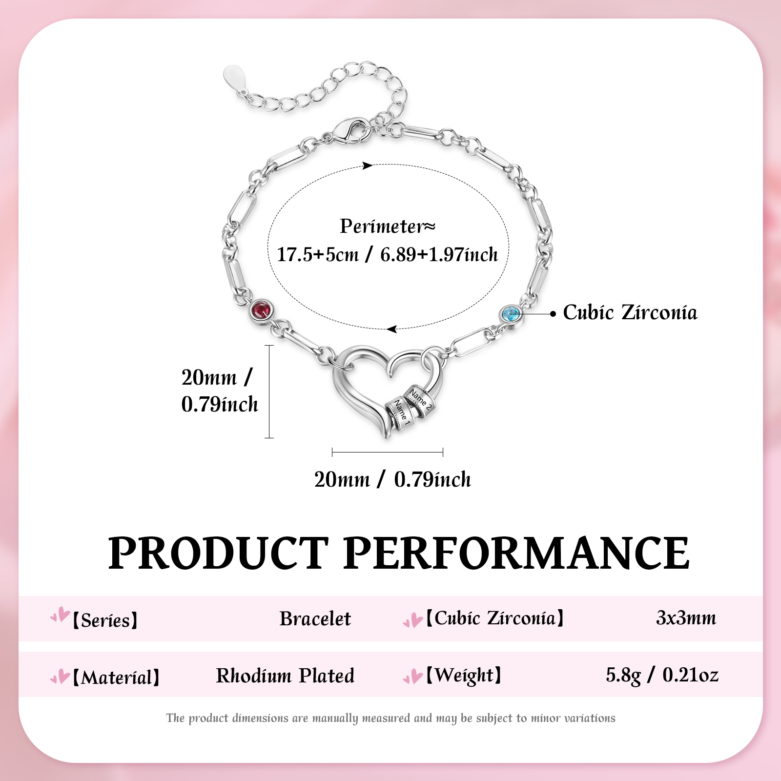 Personalised Adjustable Heart Link Birthstone Bracelet