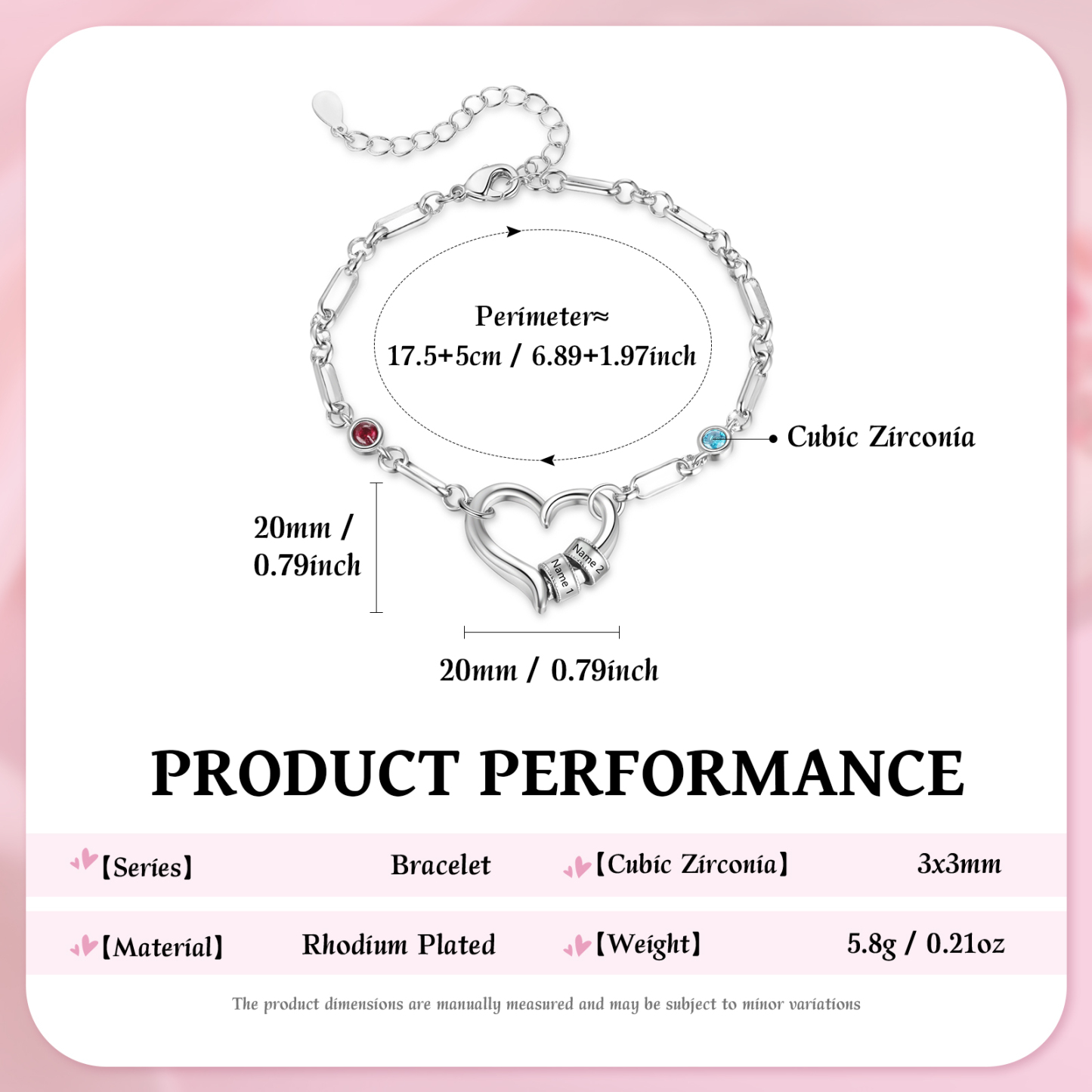 Personalised Adjustable Heart Link Birthstone Bracelet