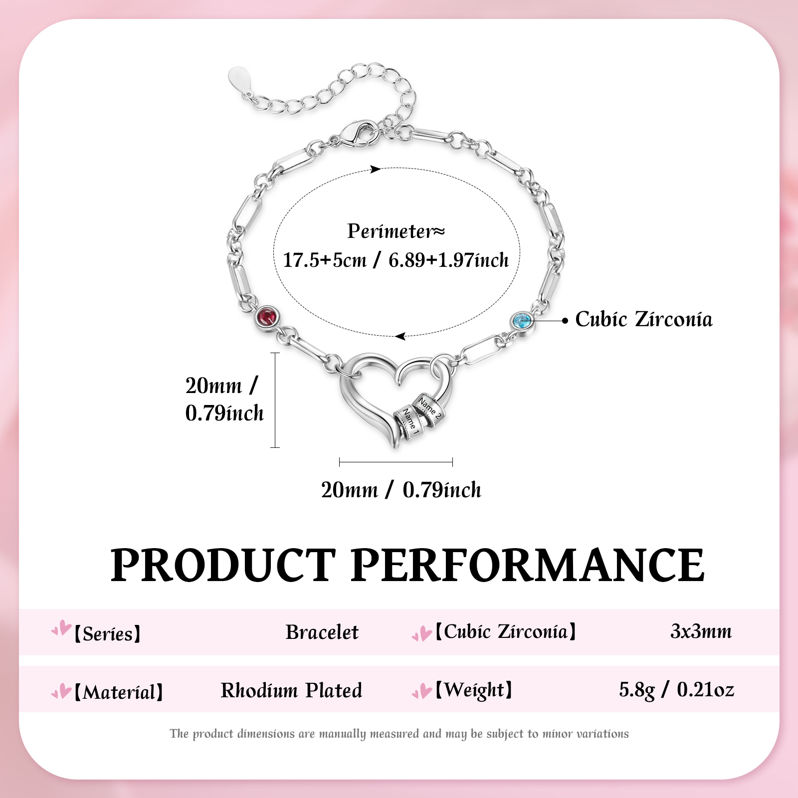 Personalised Adjustable Heart Link Birthstone Bracelet