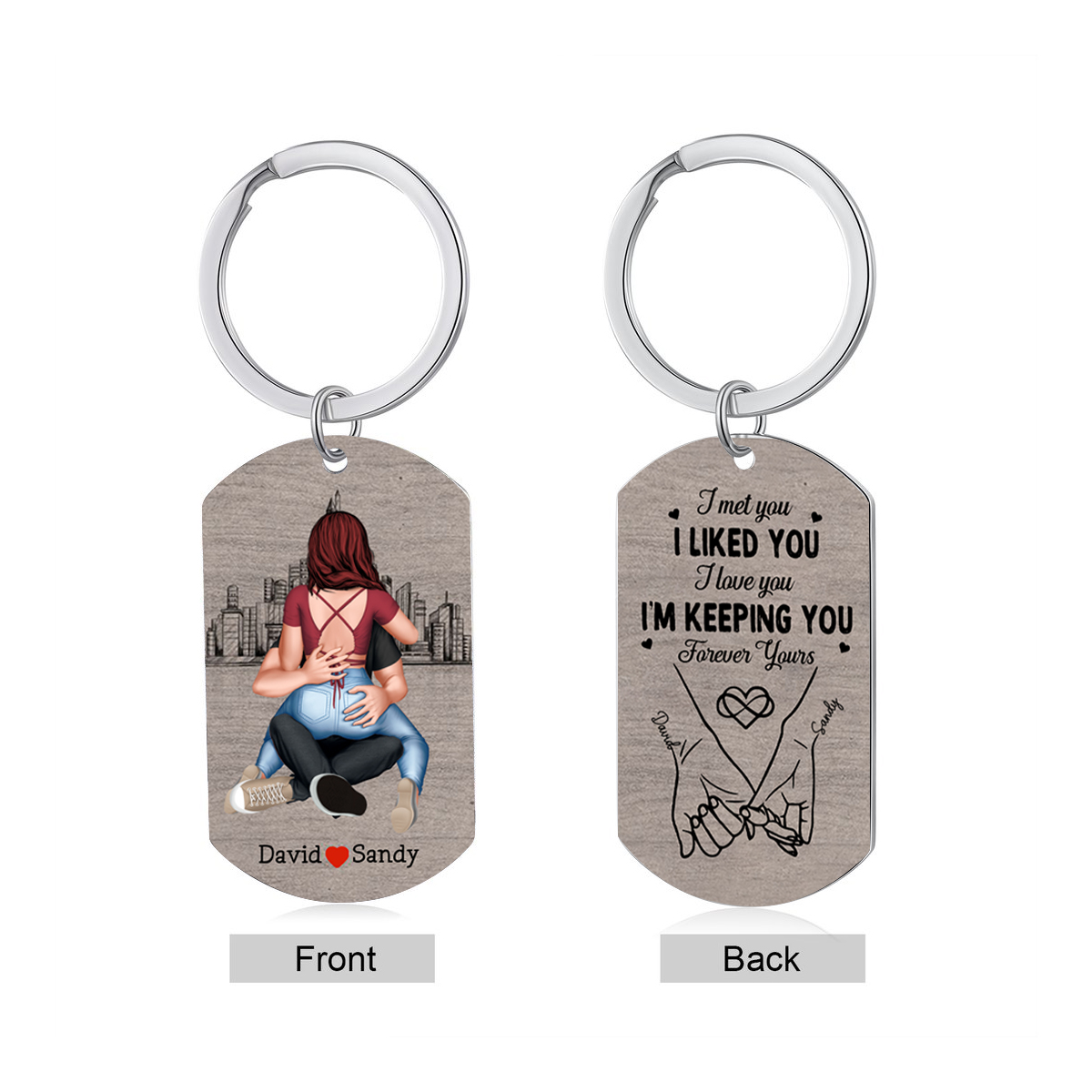 Personalised Couple Keyring Hug & Pinky Promise