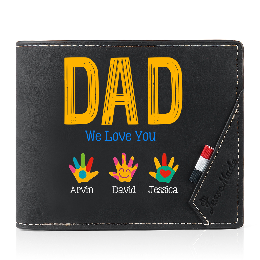 Custom Dad Wallet with Colour Handprint Names