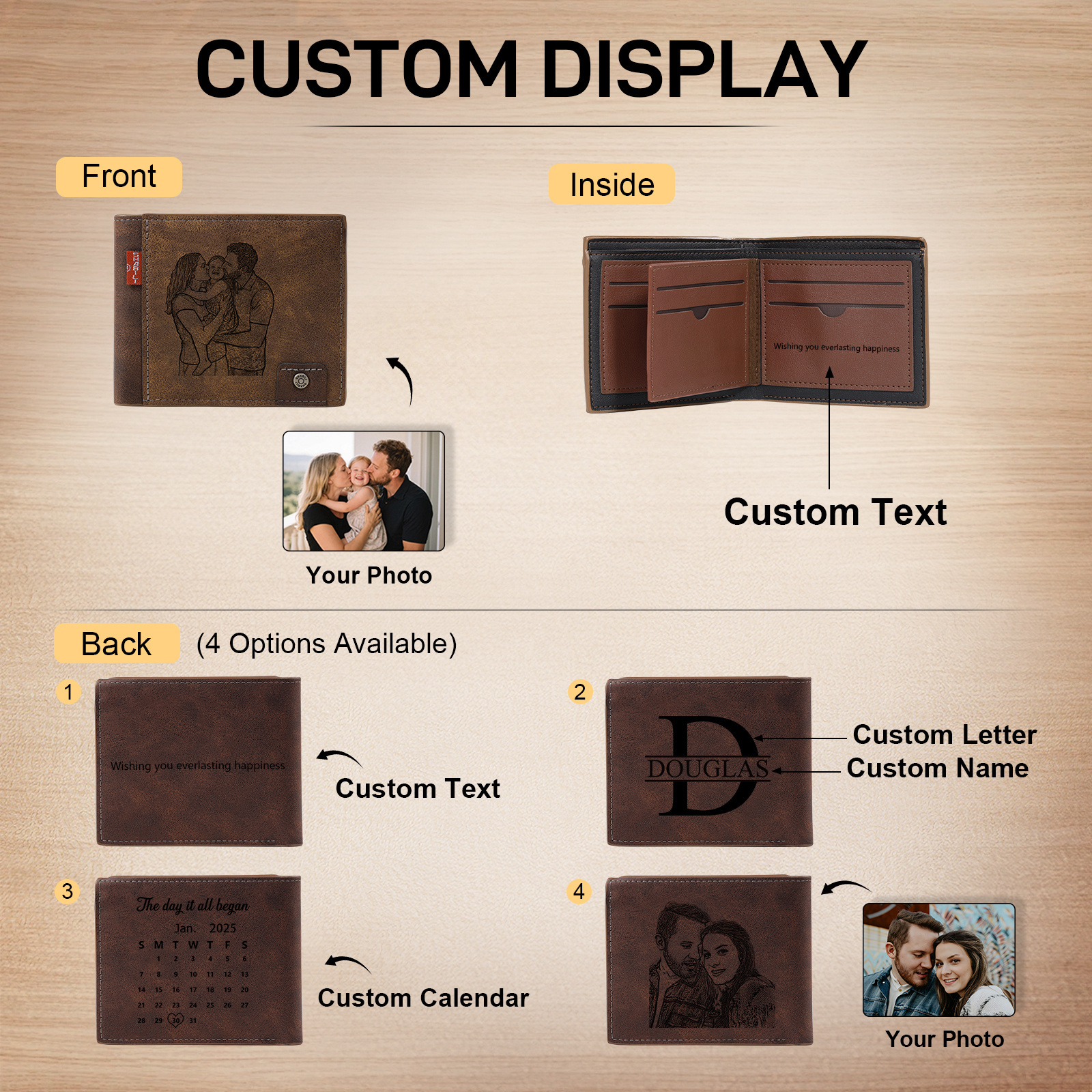 Personalised Men’s Wallet Made From Genuine Leather With an Engraved Photo and Name