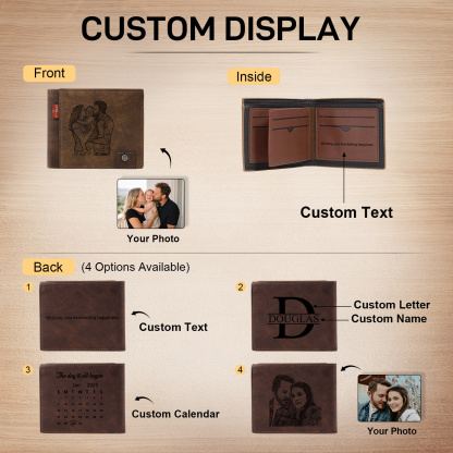 Personalised Men’s Wallet Made From Genuine Leather With an Engraved Photo and Name