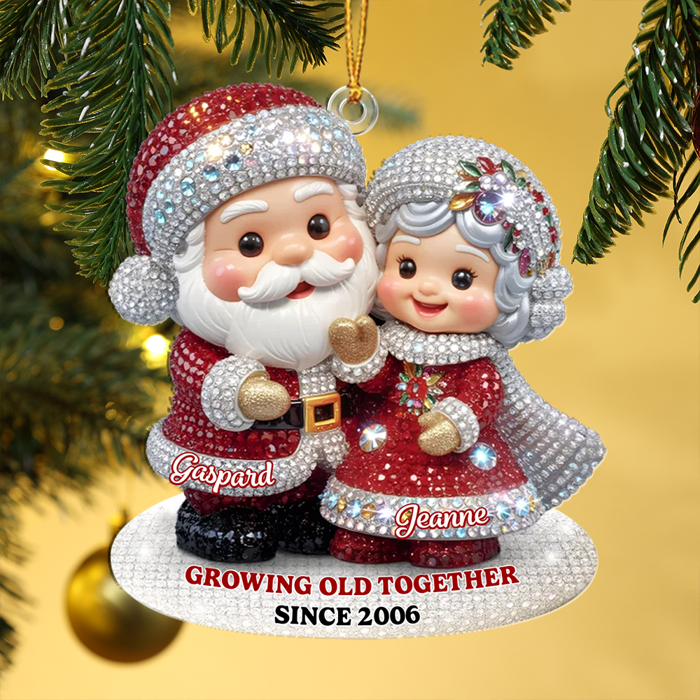 Personalised Couple Rhinestone Santa & Mrs Claus Ornament