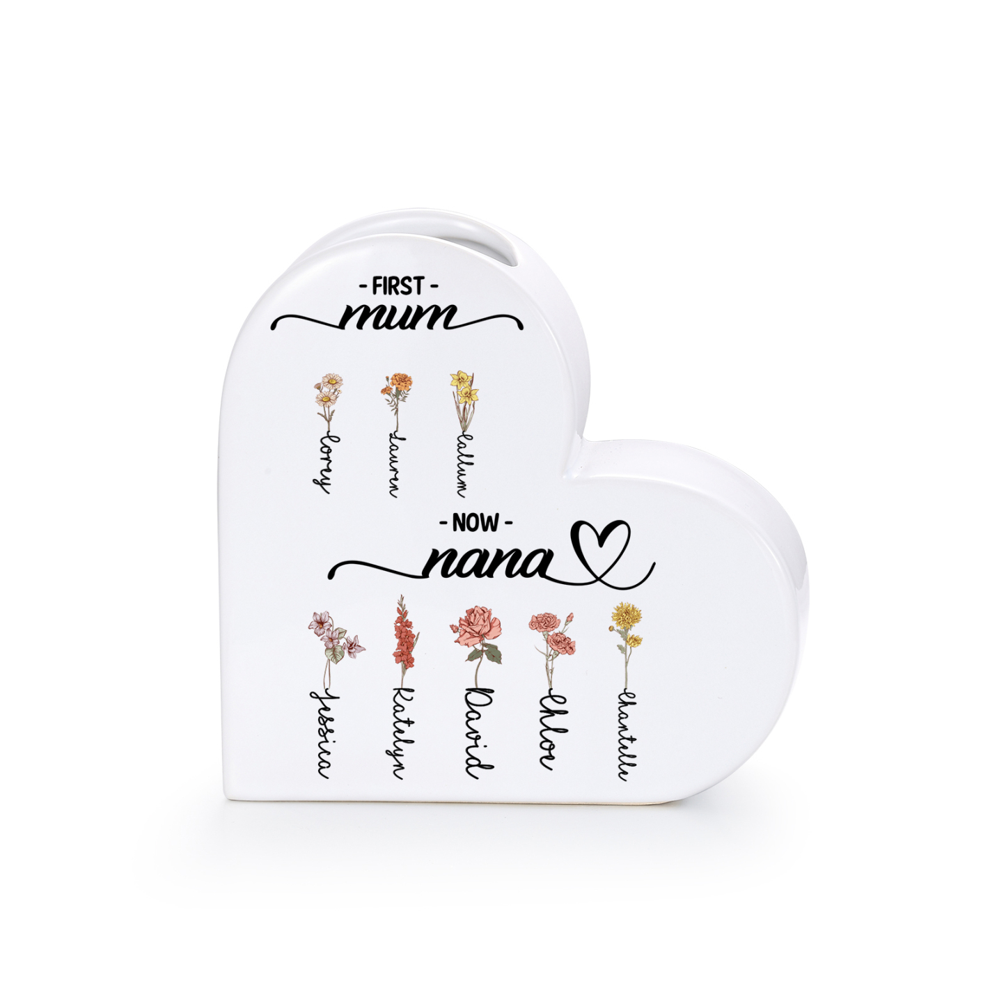 Personalised Vase Heart-Shaped Ceramic Mum to Nana