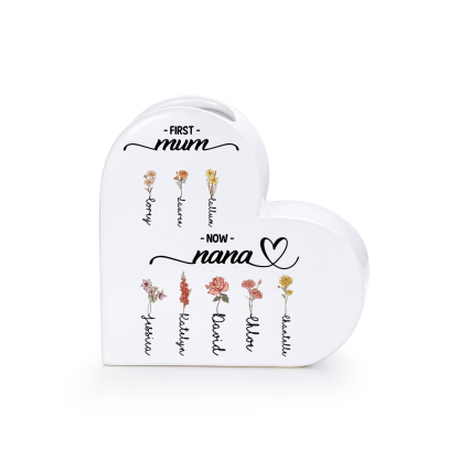 Personalised Vase Heart-Shaped Ceramic Mum to Nana