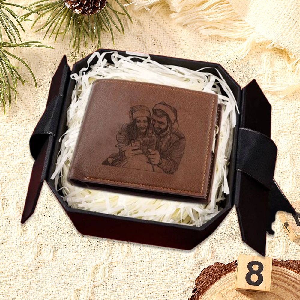 Personalised Men's Wallet with Custom Photo & Name & Letter PU Leather Wallet with Gift Box Couple Gift for Him | Jessemade