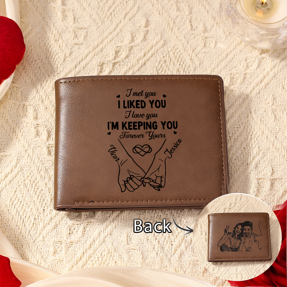 Personalised Photo Engraved PU Leather Couples Wallet for Men