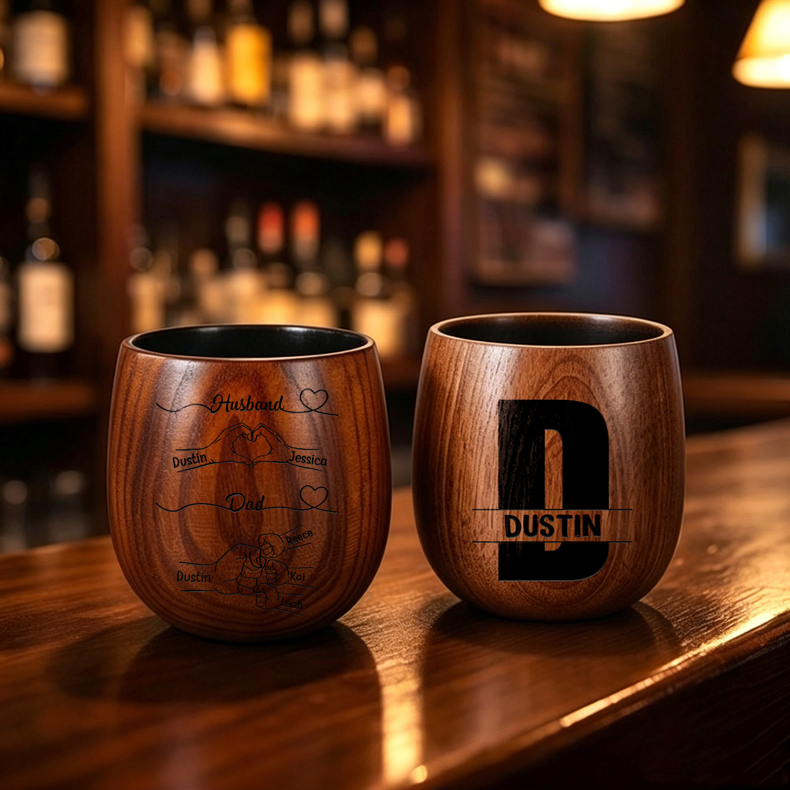 Personalised Wooden Whisky Tumbler with Custom Name and Initial, Anniversary and Father’s Day Gift for Husband or Dad | Jessemade