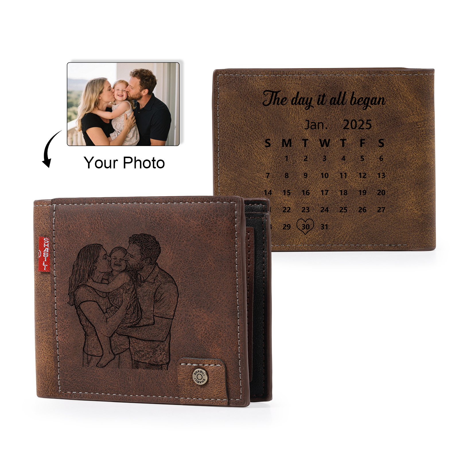 Personalised Men’s Wallet Made From Genuine Leather With an Engraved Photo and Name