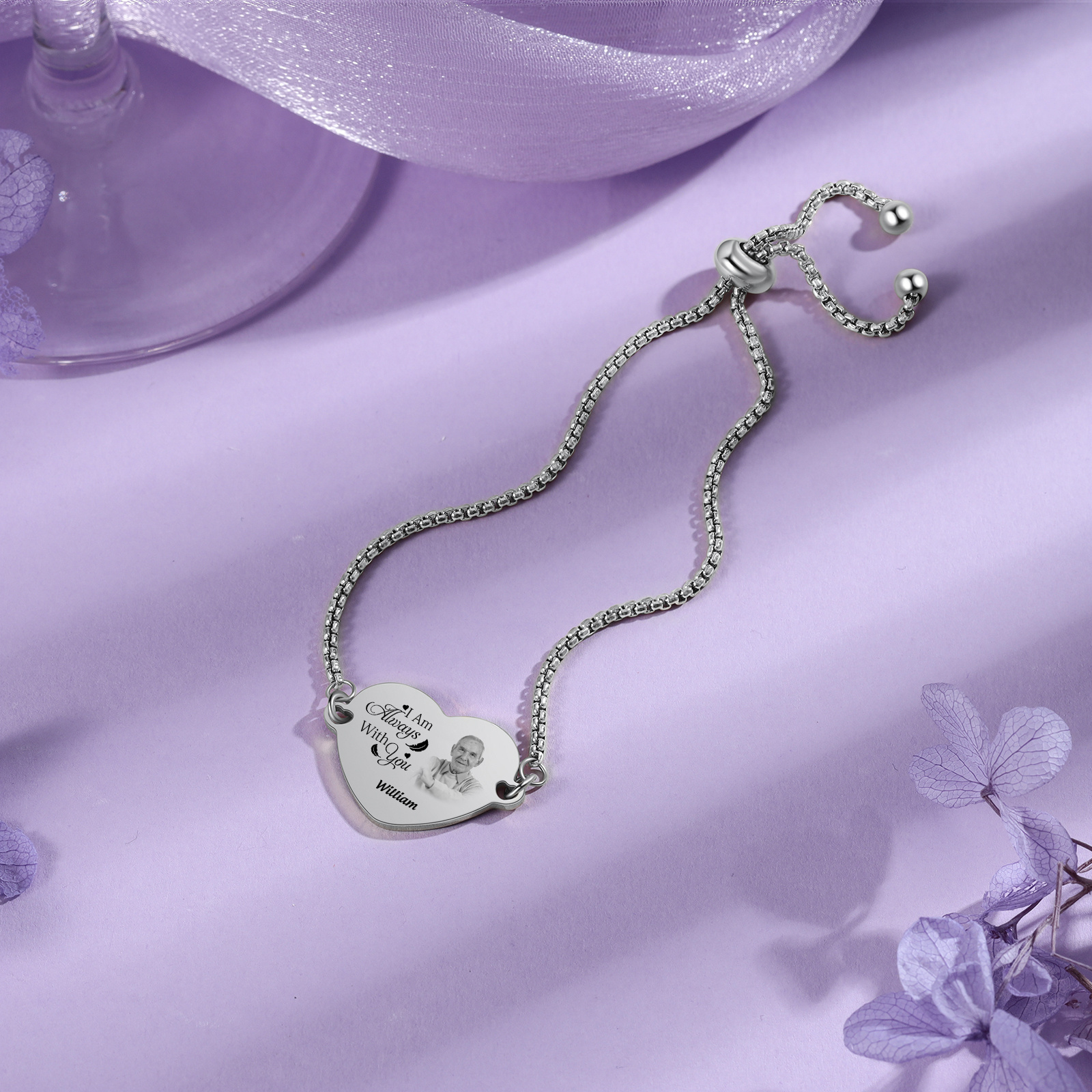 Personalised Memorial heart bracelet with photo -I am always with you