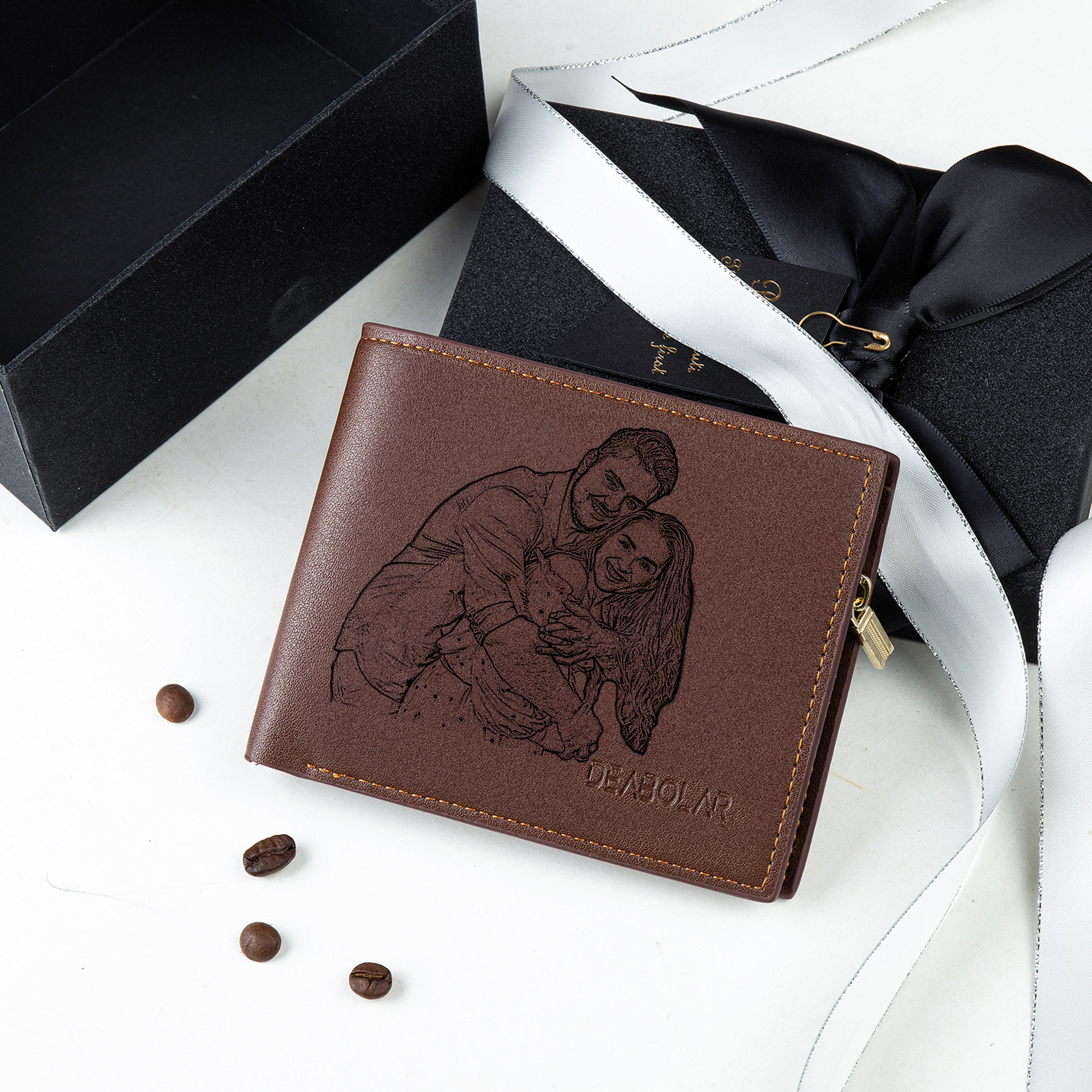 Personalised Brown Photo PU Leather Couple Wallet For Men