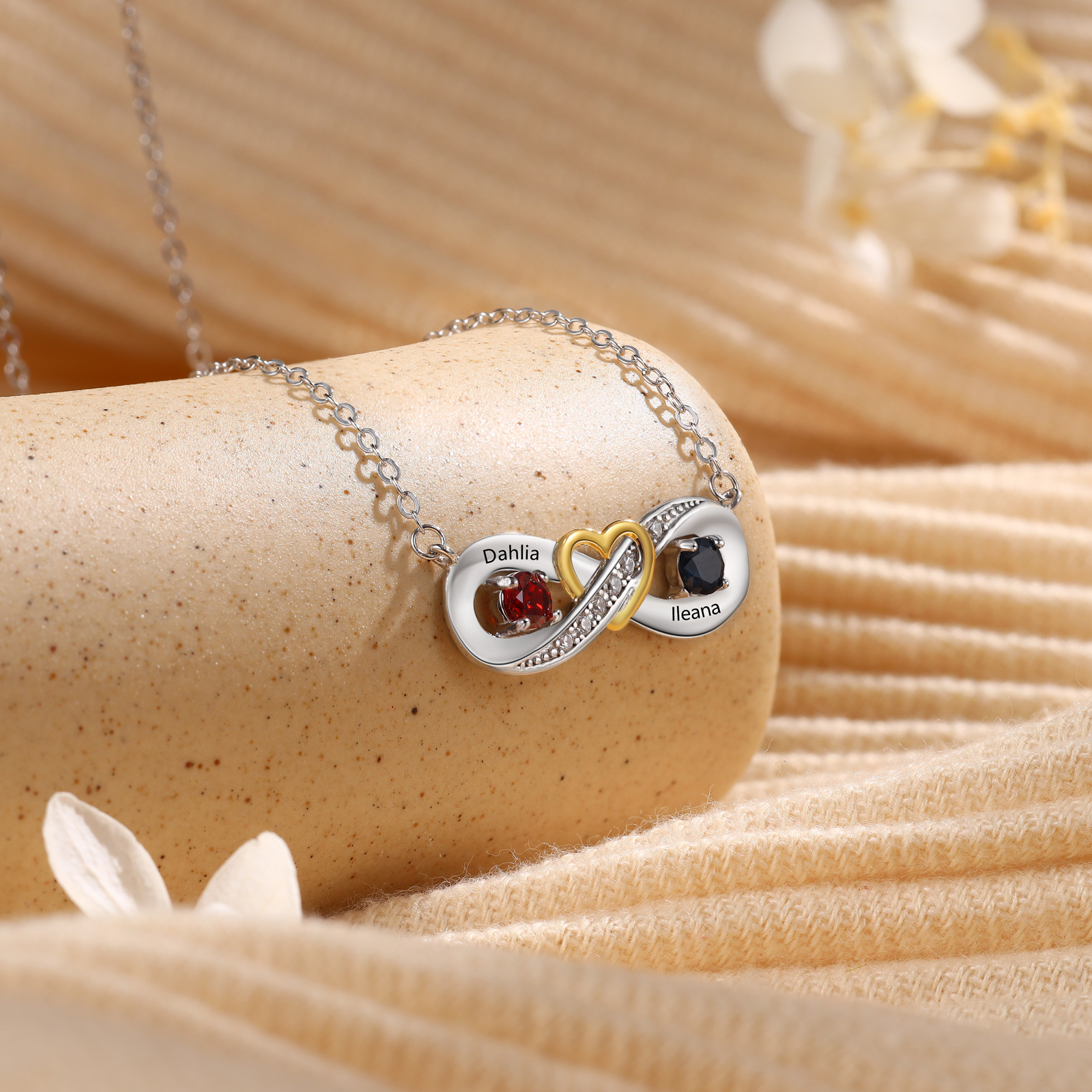 Personalised S925 Silver Infinity Birthstone Heart Necklace for Her