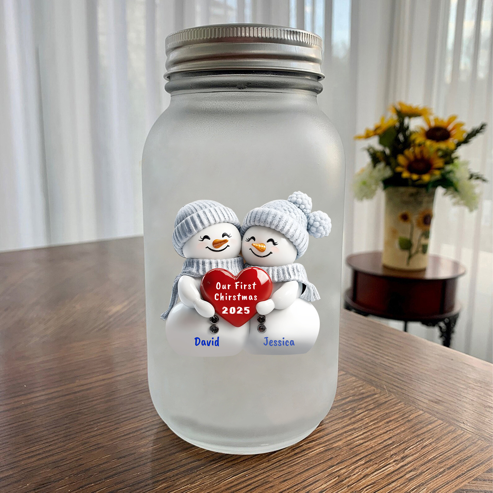 Personalised Snowman First Christmas Solar Mason Jar Light
