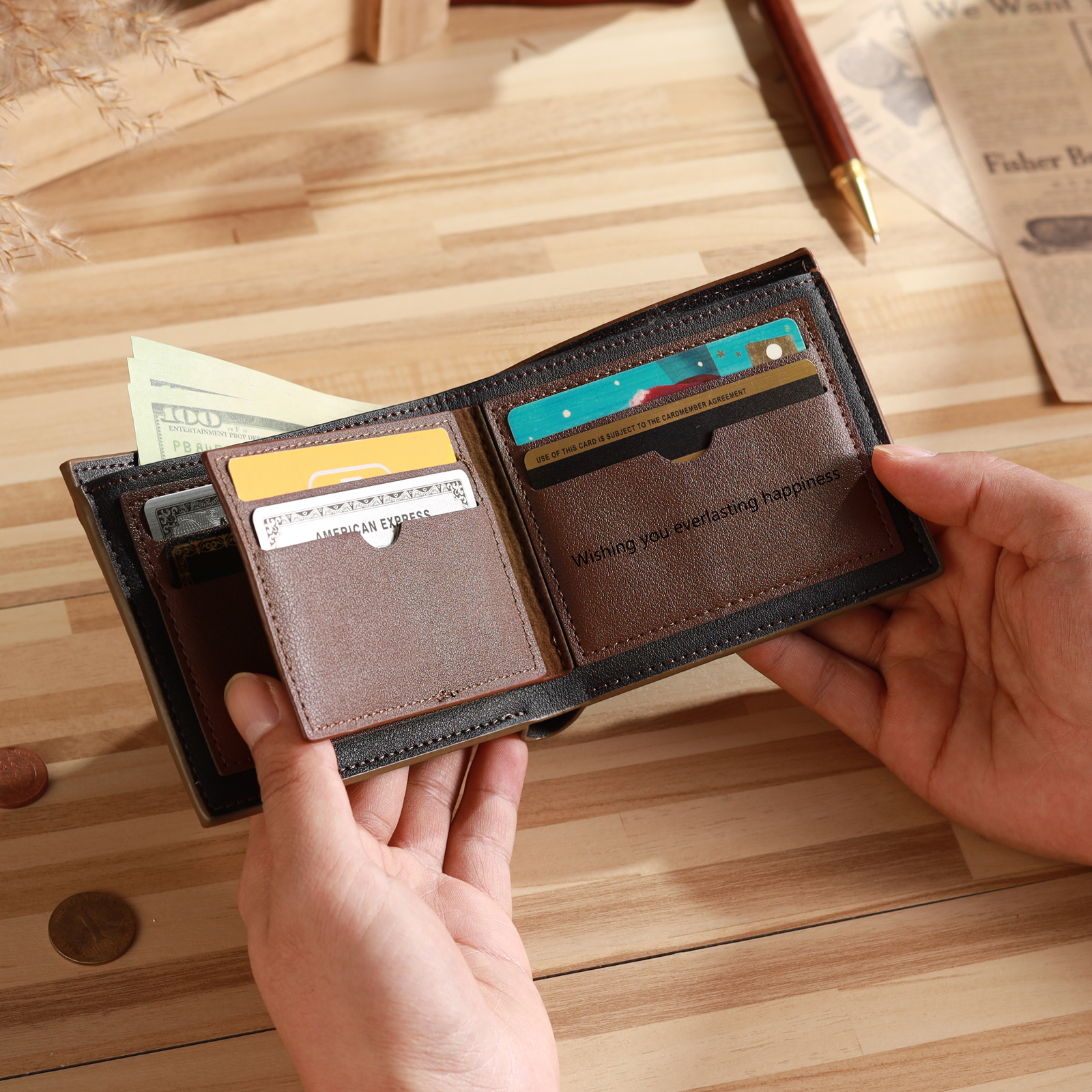 Personalised Men’s Wallet Made From Genuine Leather With an Engraved Photo and Name