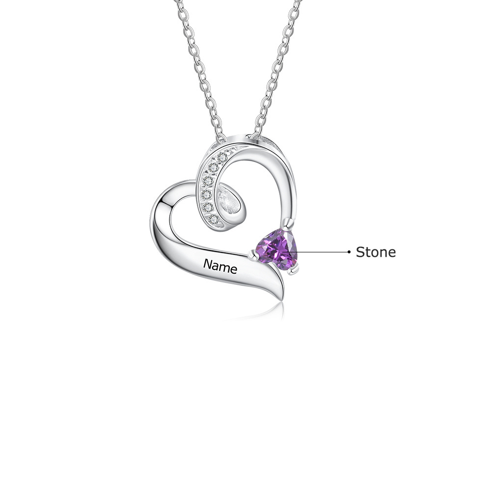 Personalised S925 Heart Necklace with Birthstone and Name