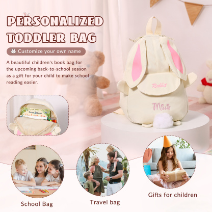 Personalised Name School Backpack Custom Cute Rabbit Bag Gift 5 Colours Back to School Gift | Jessemade