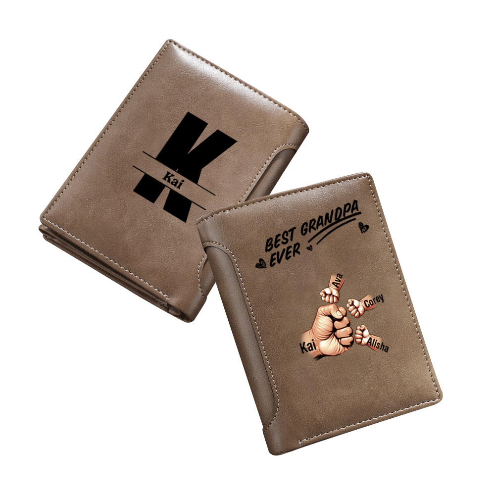 Personalised Men's Wallet With Names and Fists for Dad/Grandpa