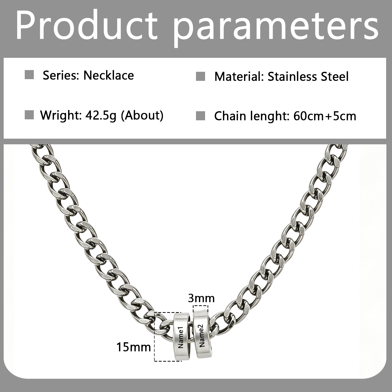 Personalised Stainless Steel Curb Chain 2-6 Names Necklace For Men Dad Husband