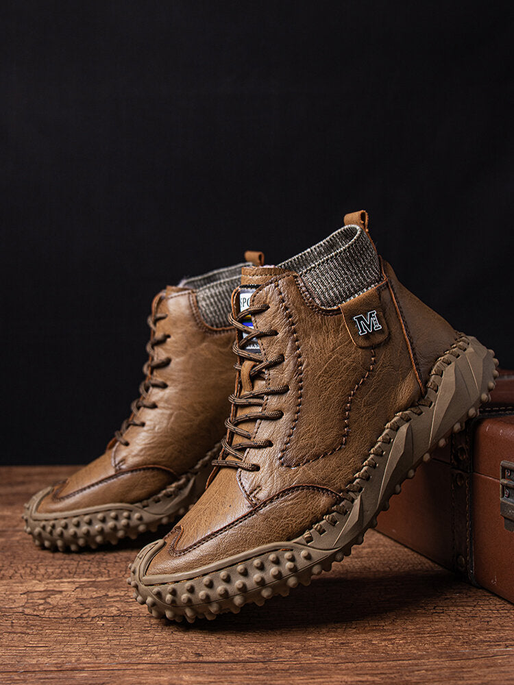 Men Retro Microfiber Leather Non Slip Casual Ankle Boots-POIULTD