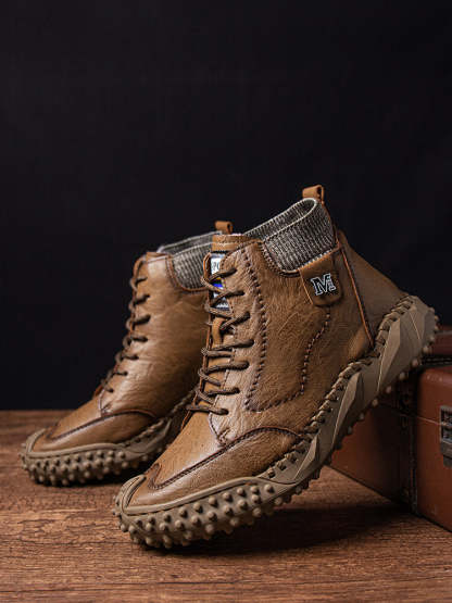 Men Retro Microfiber Leather Non Slip Casual Ankle Boots-POIULTD