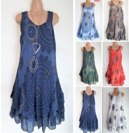 Vintage Print Sleeveless Dress-POIULTD