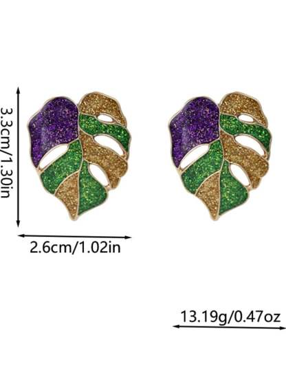 Women's Carnival Colorful Leaf Earrings Fashionable And Versatile Temperament Light Luxury Earrings-POIULTD