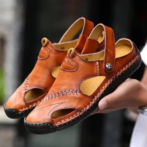 Large Size Soft Leather Men's Breathable Outdoor Sandals-POIULTD