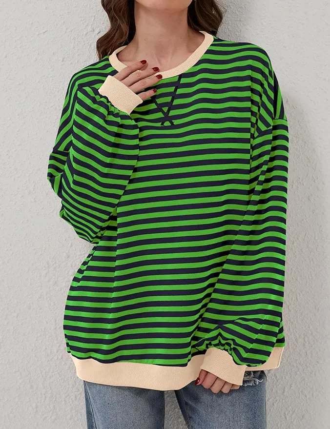 🎁Last Day Sale 49% OFF🏆️2024 Womens Stripes Color Block Sweatshirts-POIULTD