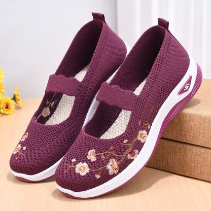 Casual Stretch Embroidery Hollow Women's Flyknit Shoes-POIULTD