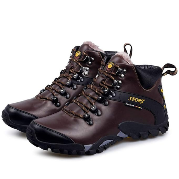 (⏰Limited Time Sale 69%off)Men's Genuine Leather Waterproof Hiking Boots Wide-Toe Warm Insulated Winter Ankle Boots-POIULTD