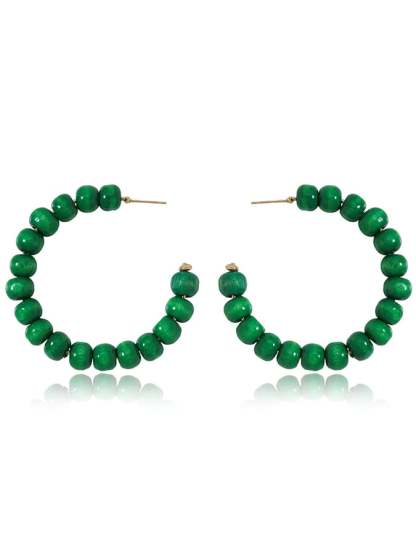 Women's Carnival Colored Wooden Beads Fashionable And Versatile Temperament Light Luxury Earrings-POIULTD