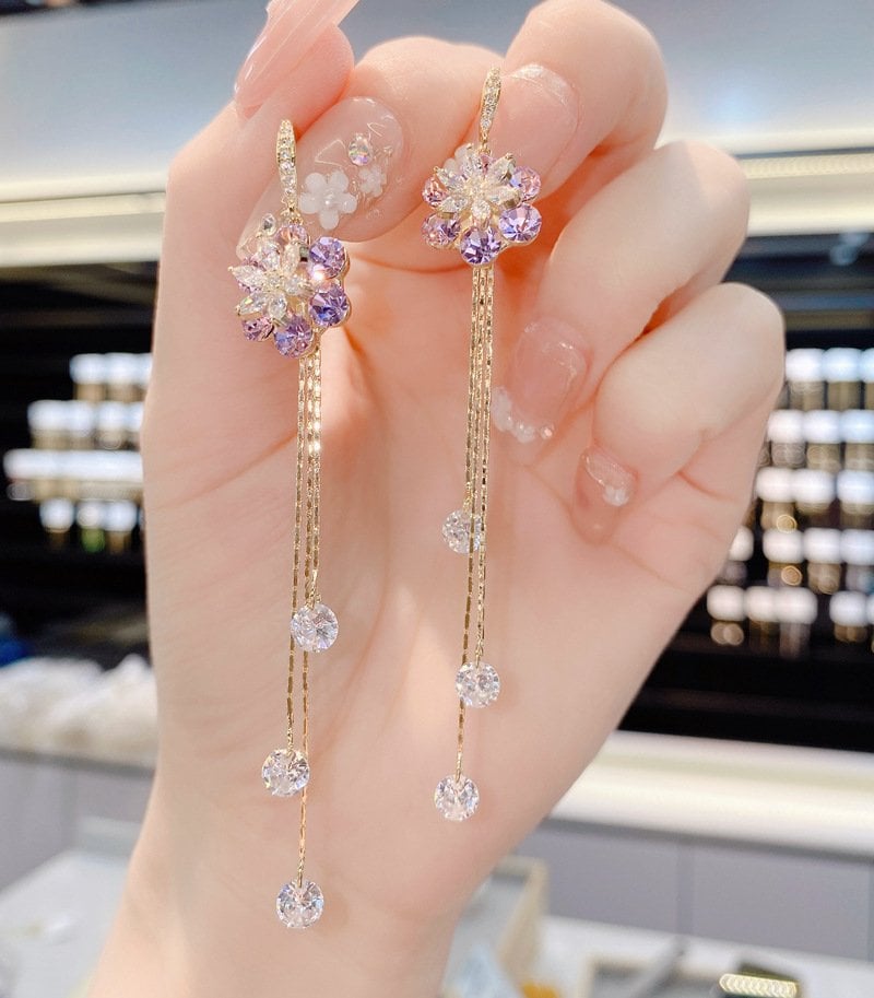 (🌸New Spring) Purple Flower Tassel Earrings-POIULTD