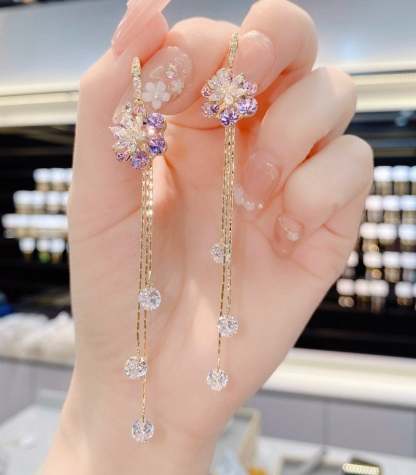 (🌸New Spring) Purple Flower Tassel Earrings-POIULTD