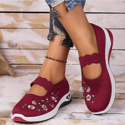 Casual Stretch Embroidery Hollow Women's Flyknit Shoes-POIULTD