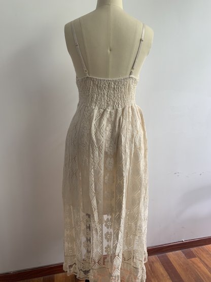 V-Neck Lace-Up Strappy Dress-POIULTD