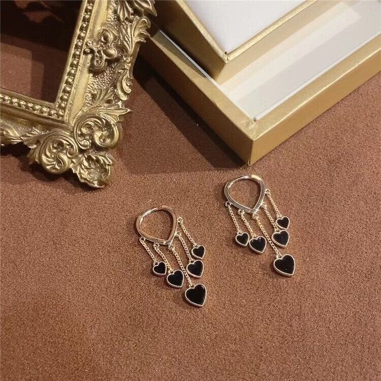 Black Long Tassel Earrings-POIULTD