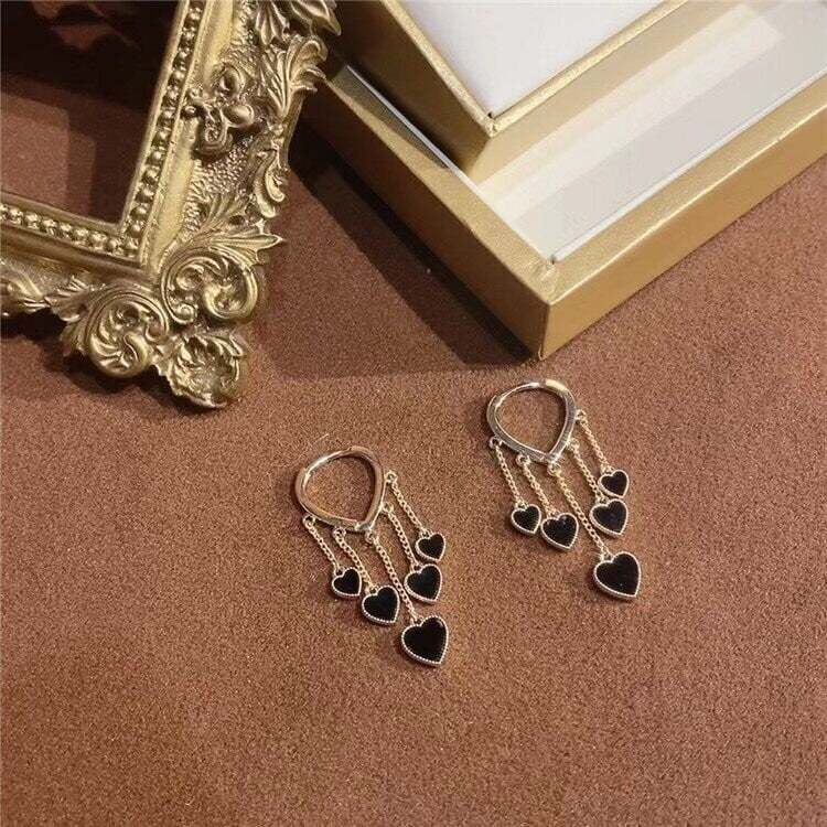 Black Long Tassel Earrings-POIULTD