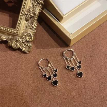 Black Long Tassel Earrings-POIULTD