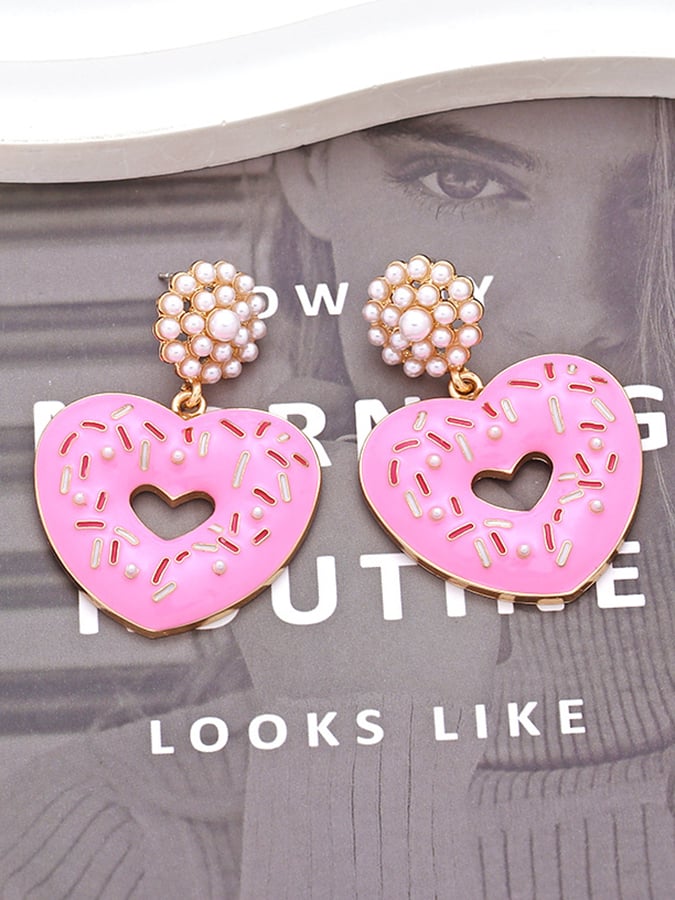 Women's Valentine's Day Imitation Pearl Donut Heart Earrings-POIULTD