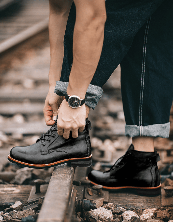 Mens Genuine Leather Waterproof Non-slip Arch Support Vintage Casual Chukka Boots-POIULTD