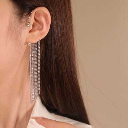 Sparkling Diamond Tassel Earrings-POIULTD