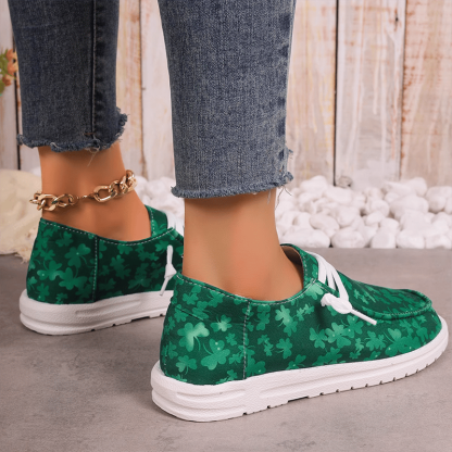 Women's Clover Print Flat Casual Canvas Shoes-POIULTD