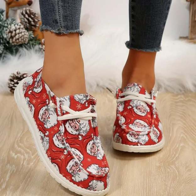 Women's Christmas Santa Print Design  Flat  Shoes-POIULTD
