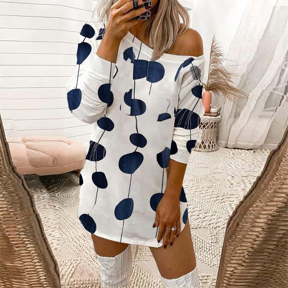 Leopard Print Off-the-shoulder Long-sleeved T-shirt-POIULTD