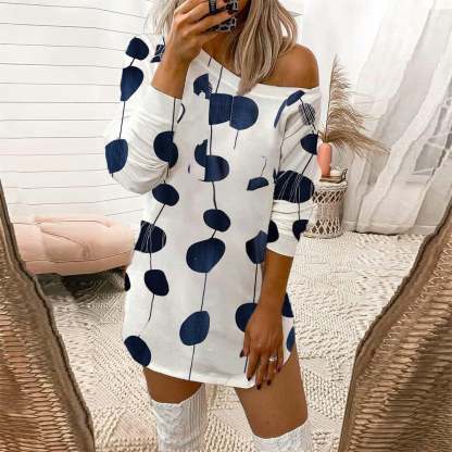 Leopard Print Off-the-shoulder Long-sleeved T-shirt-POIULTD