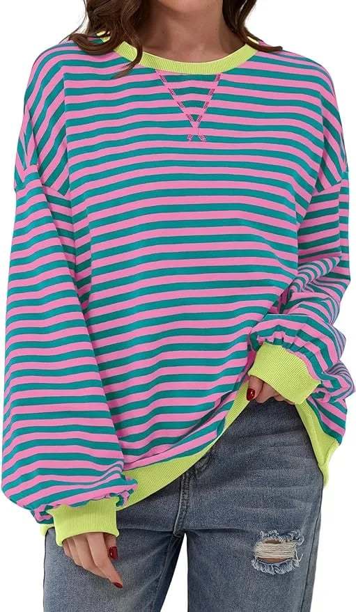 🎁Last Day Sale 49% OFF🏆️2024 Womens Stripes Color Block Sweatshirts-POIULTD